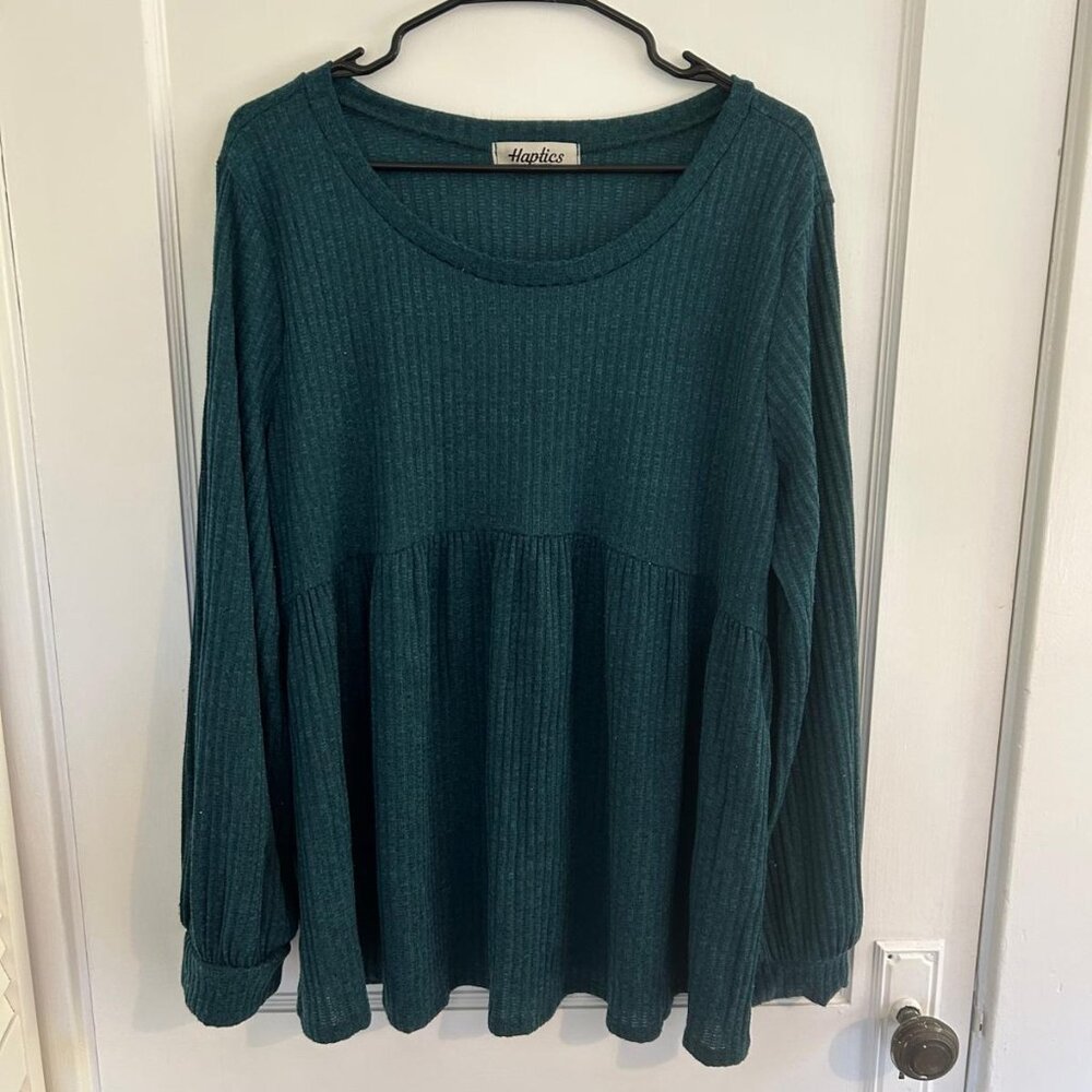 Haptics by Holly Harper Teal Long Sleeve Ribbed Maternity Tunic, 2x